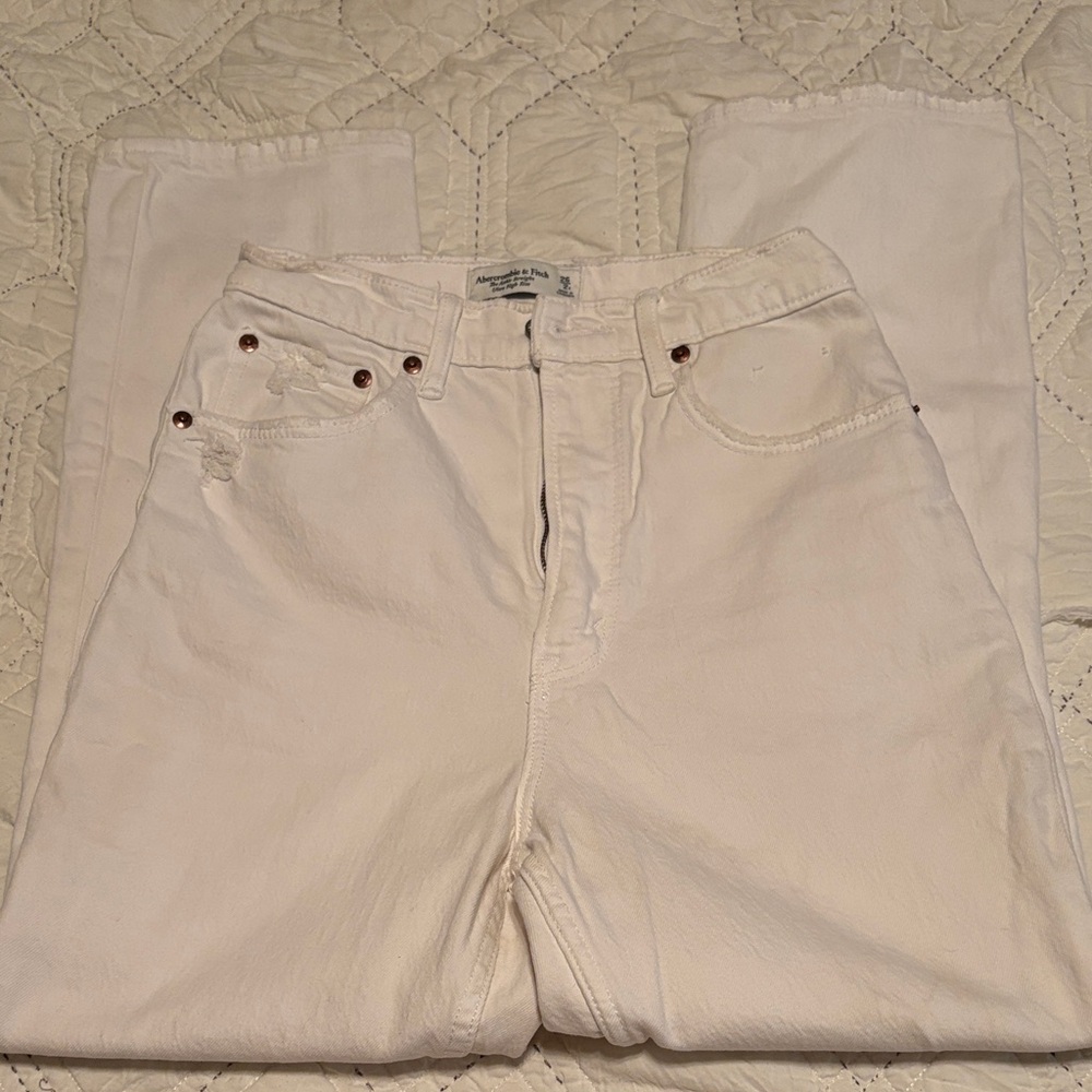 Abercrombie and Fitch The Ankle Straight Ultra High Rise Jeans White Denim Jeans